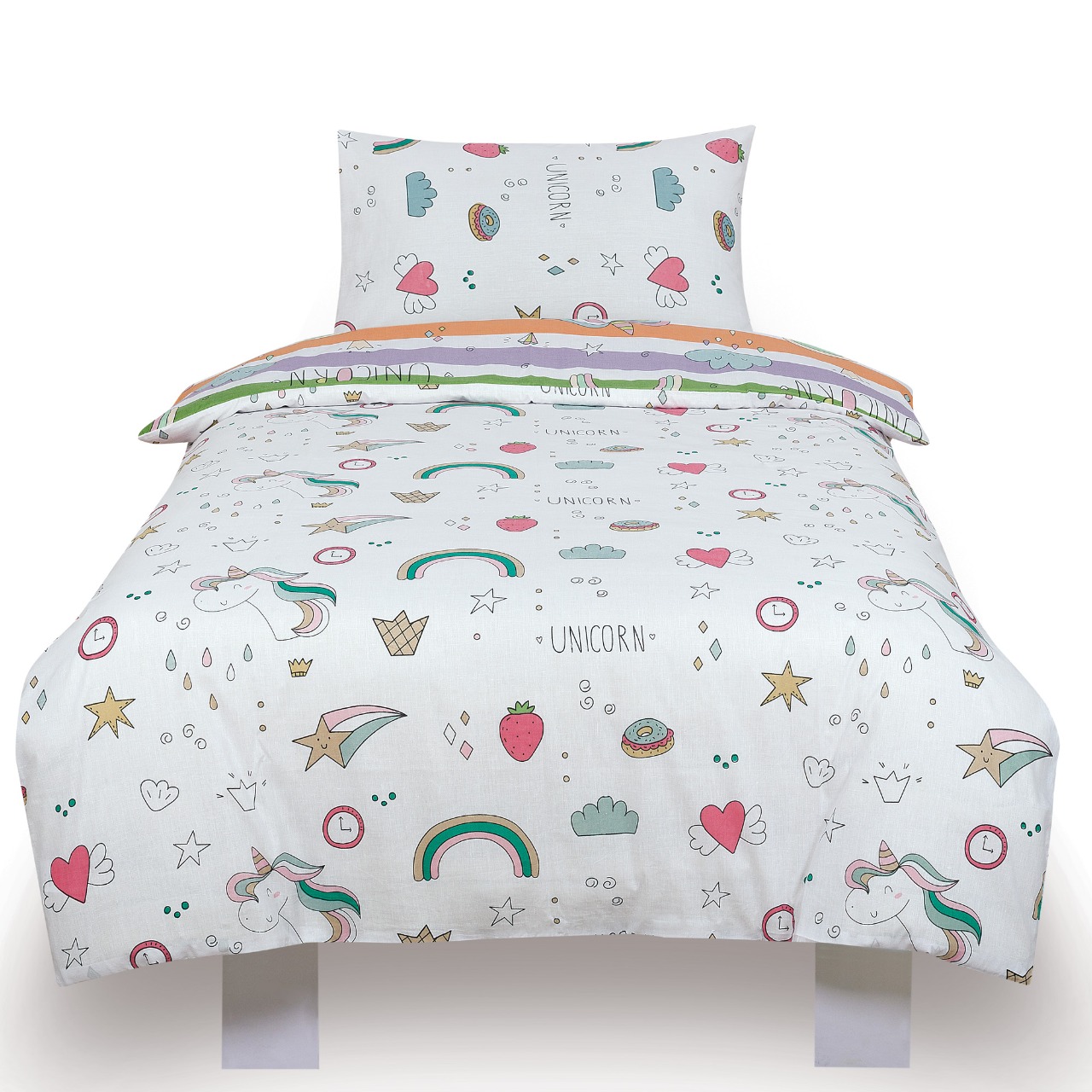 Unicorn Rainbow Kids Two Sided Design Reversible Rotary Single Bed Duvet Quilt Cover Set