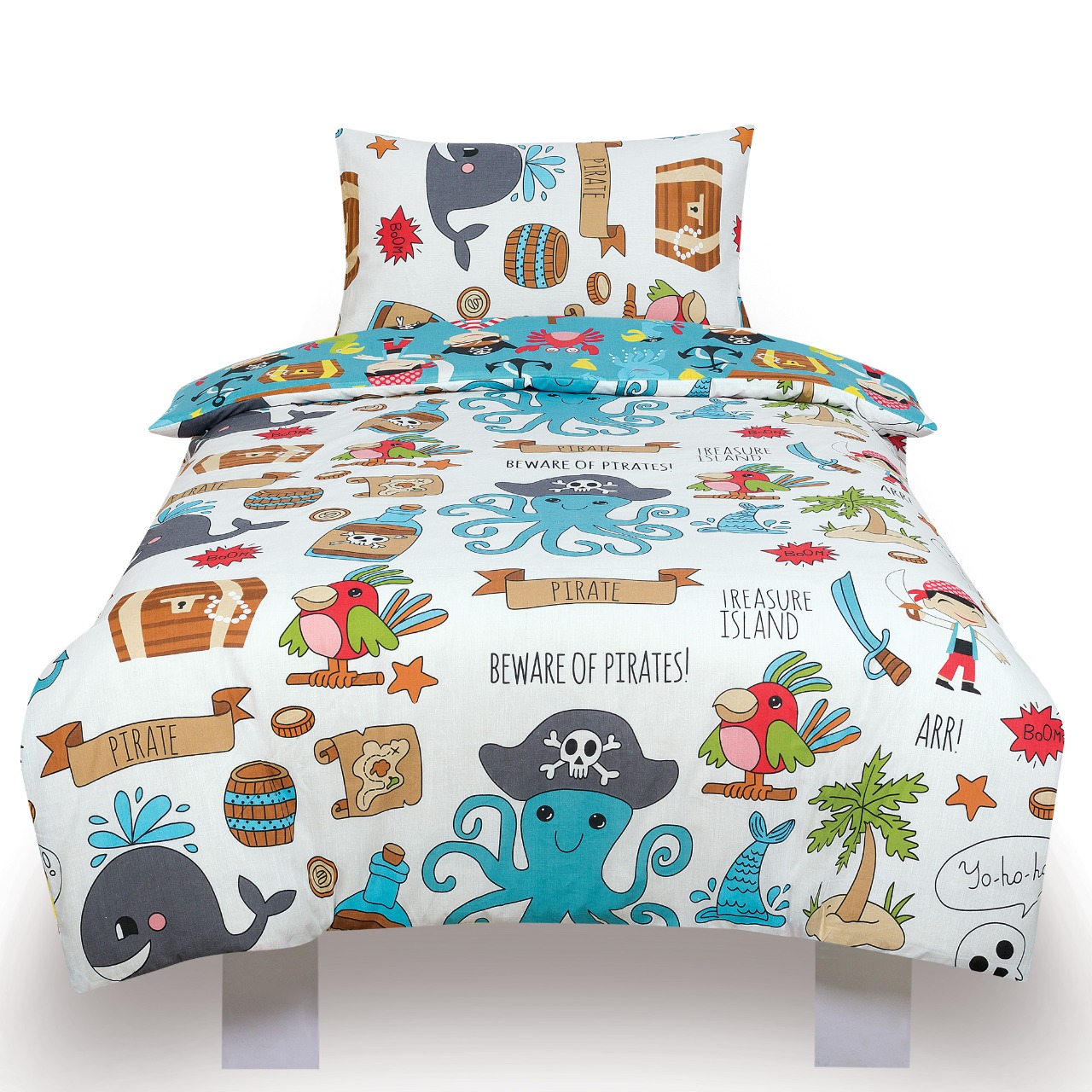 Pirates Ahoy Kids Two Sided Design Reversible Rotary Double Bed Duvet Quilt Cover Set