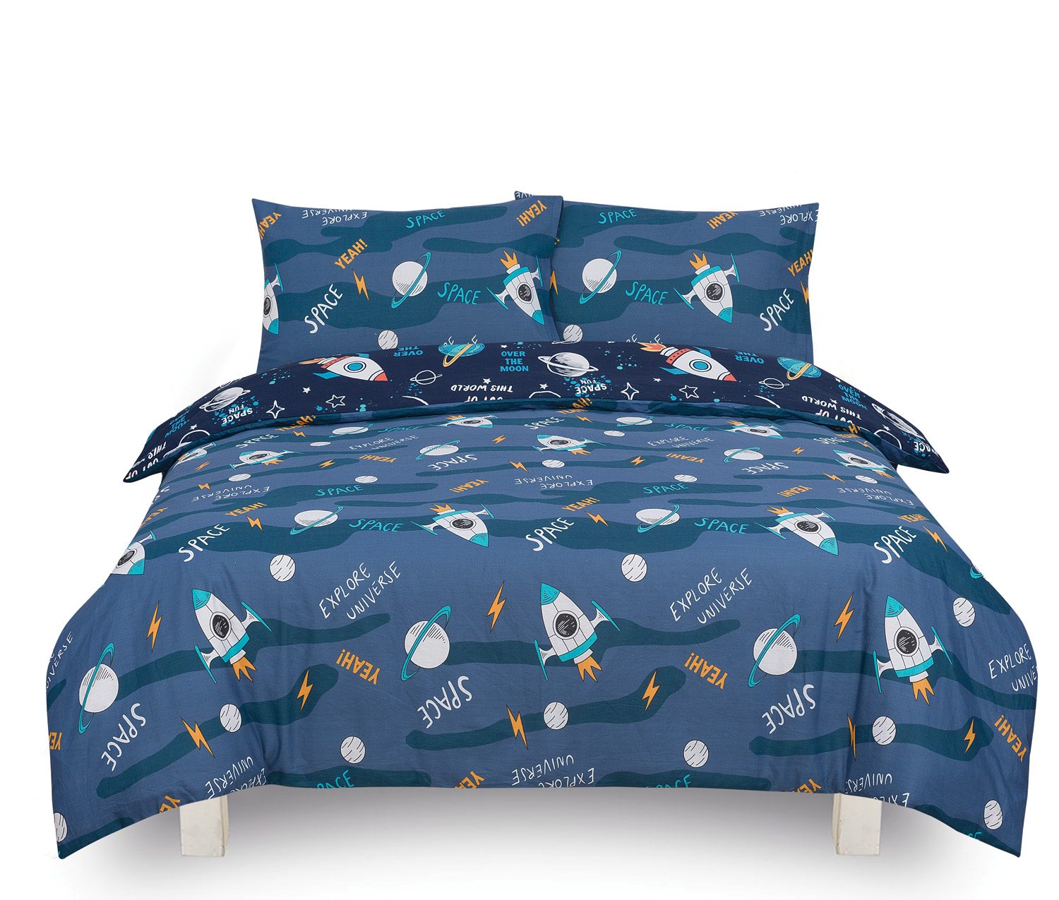 Space 'Out of This World' Kids Two Sided Design Reversible Rotary Single Bed Duvet Quilt Cover Set