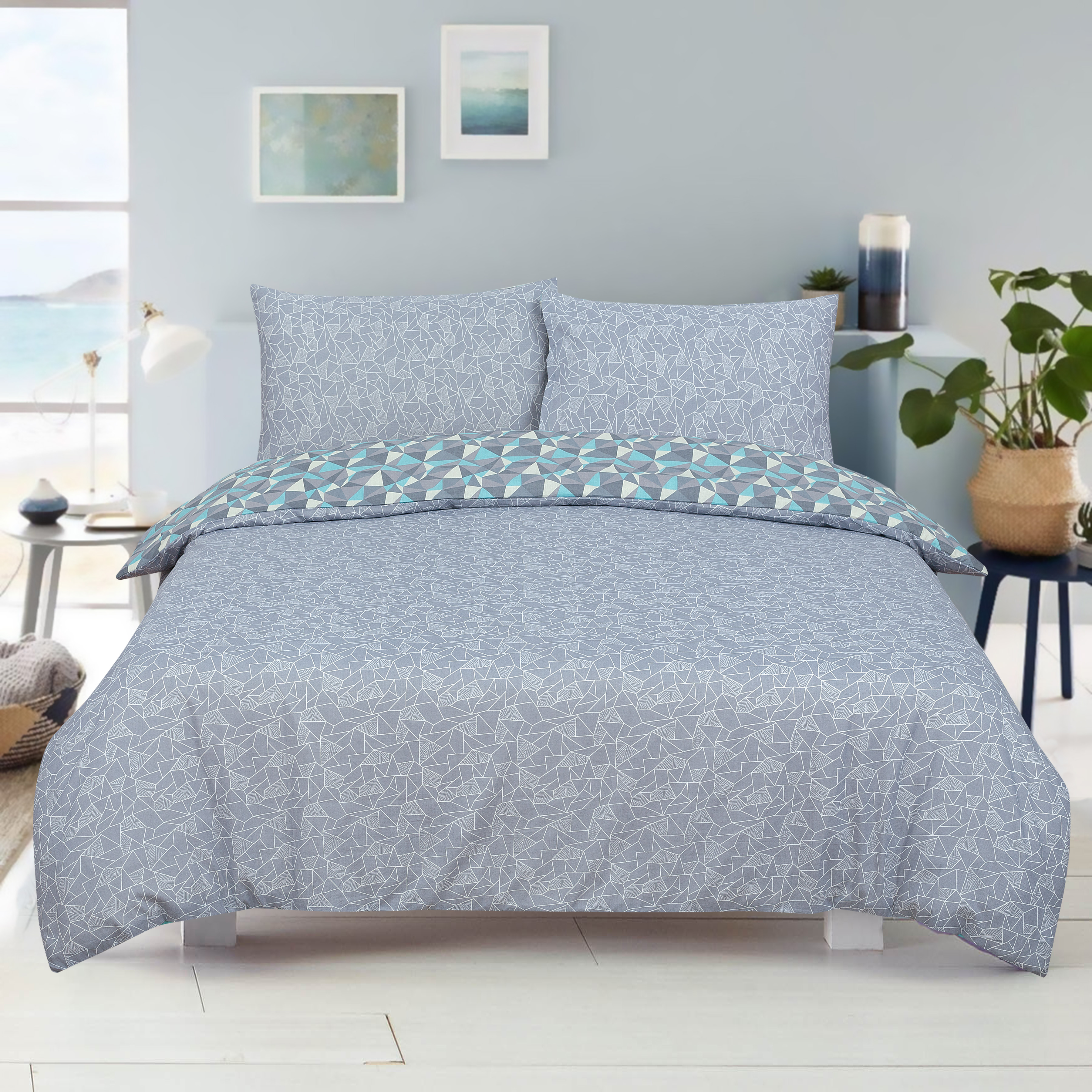 Geometric Shapes Reversible Rotary Single Bed Duvet Quilt Cover Set
