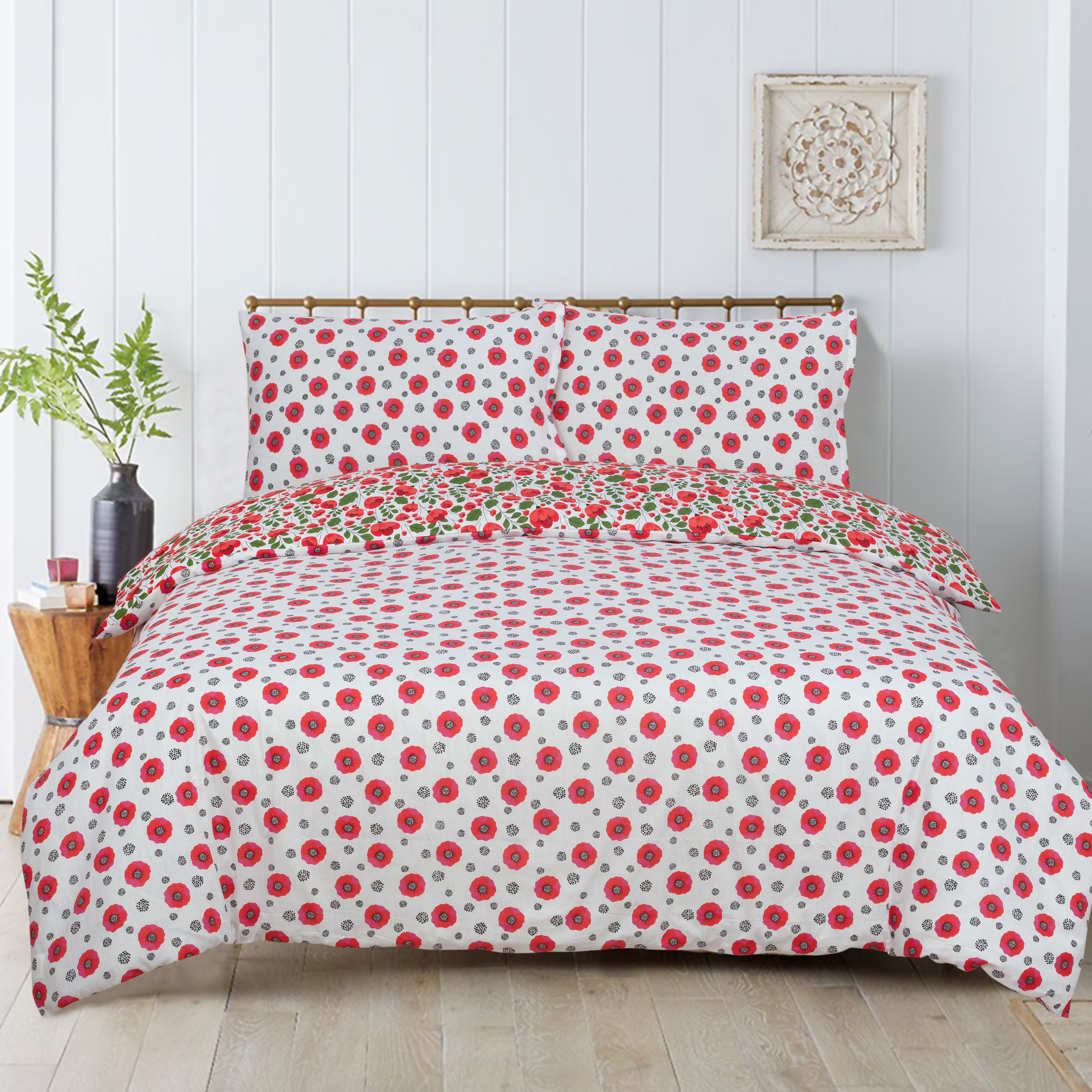 Floral Poppy Reversible Rotary Double Bed Duvet Quilt Cover Set