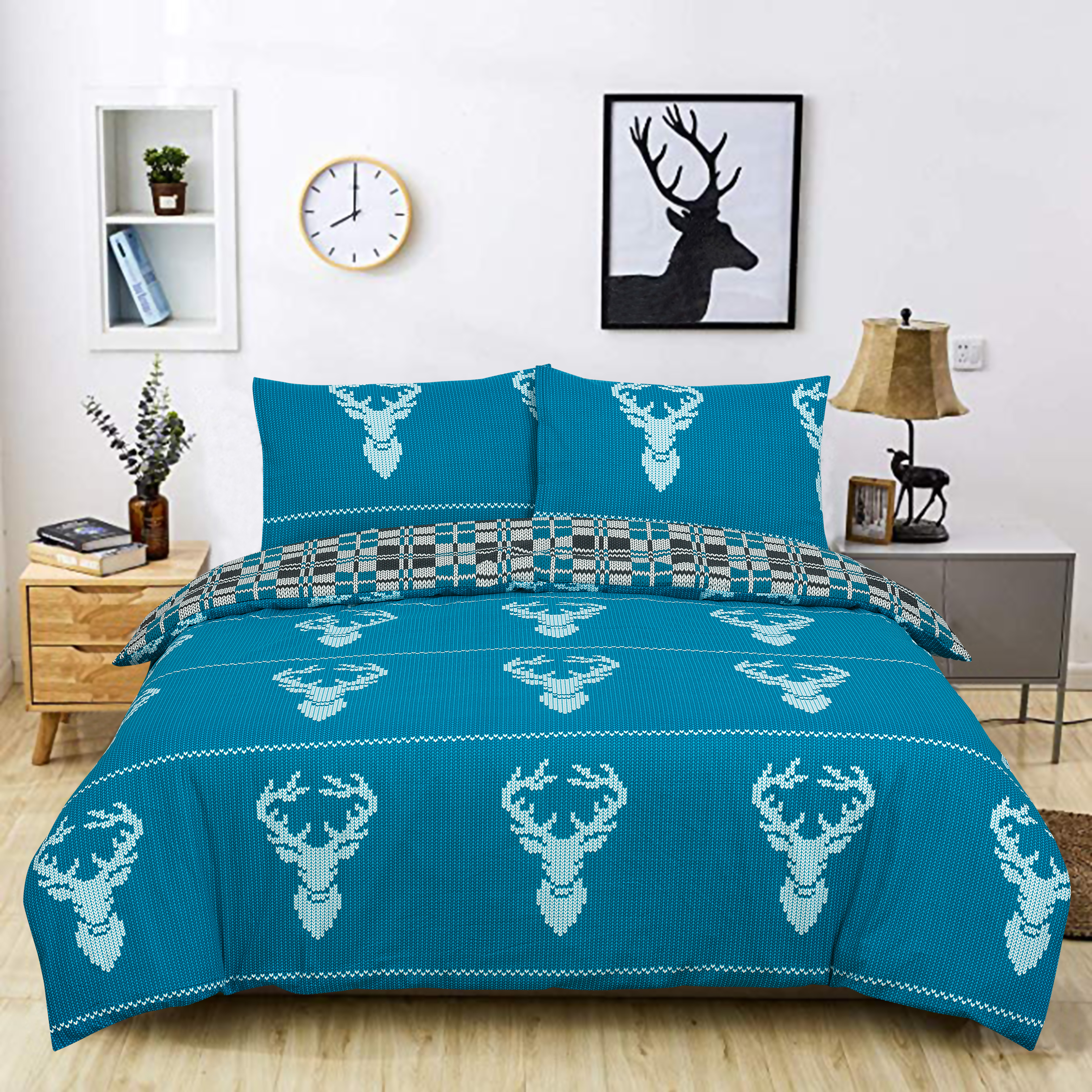 Knitted Pattern Reversible Rotary Double Bed Duvet Quilt Cover Set