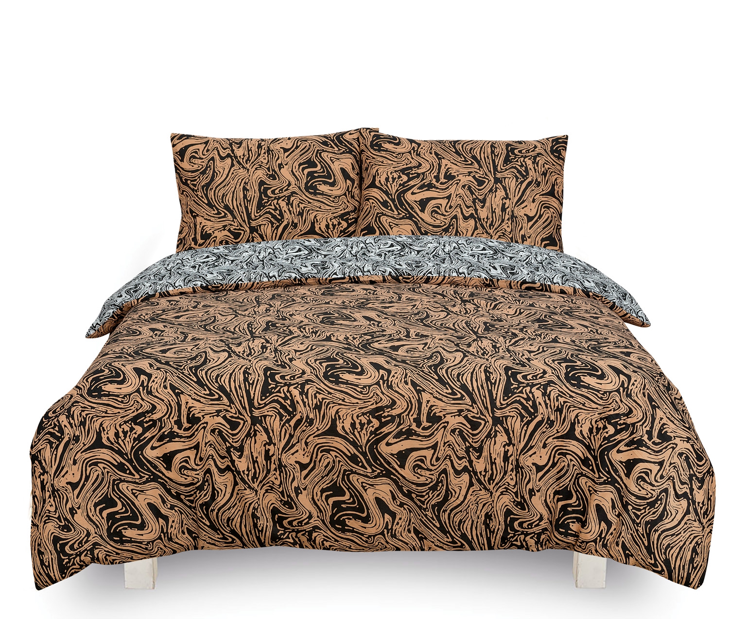 Marble Brown Reversible Rotary Single Bed Duvet Quilt Cover Set