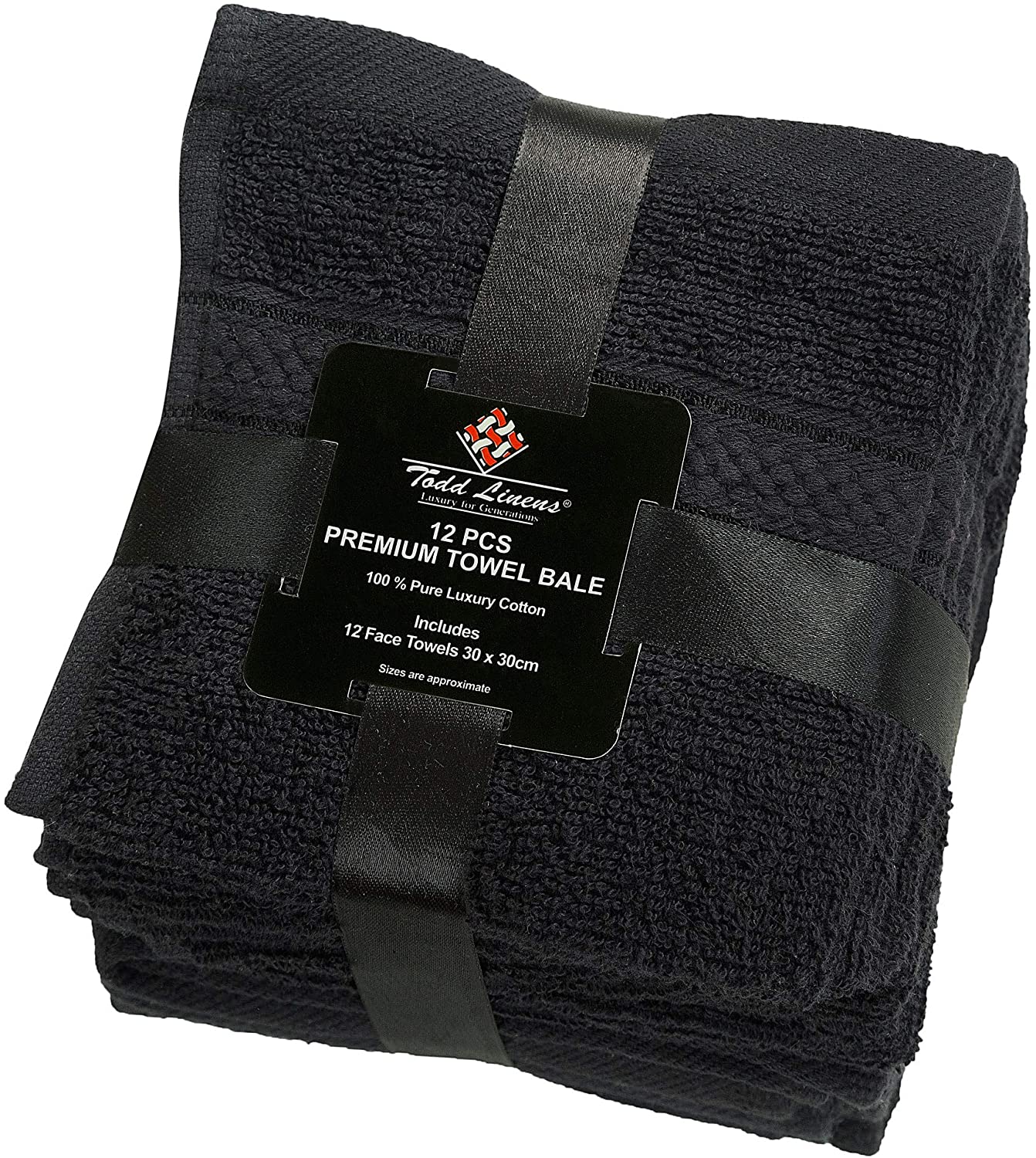 12 Pcs Face Cotton Towel Bale Set Black Plain