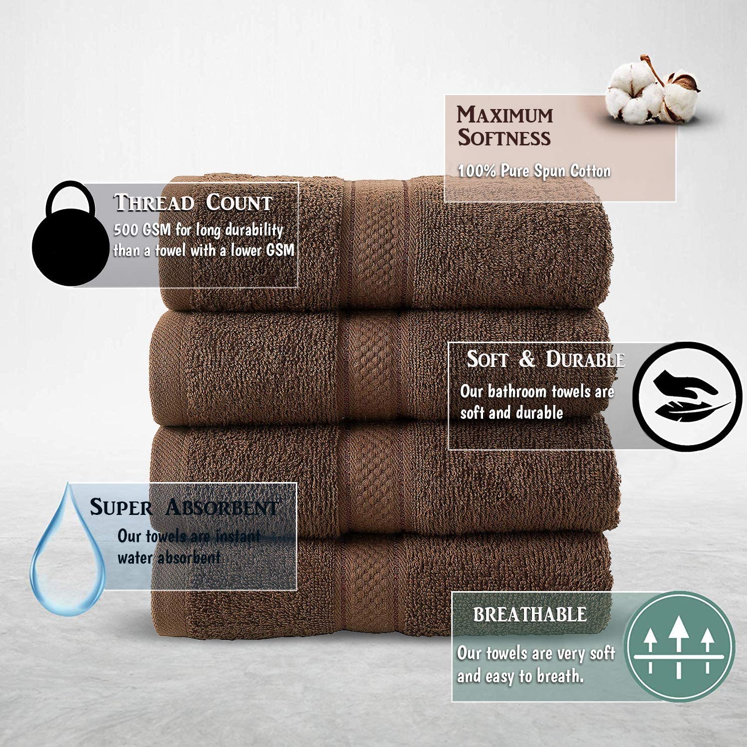 4 Pcs Hand Cotton Towel Bale Set Chocolate Plain