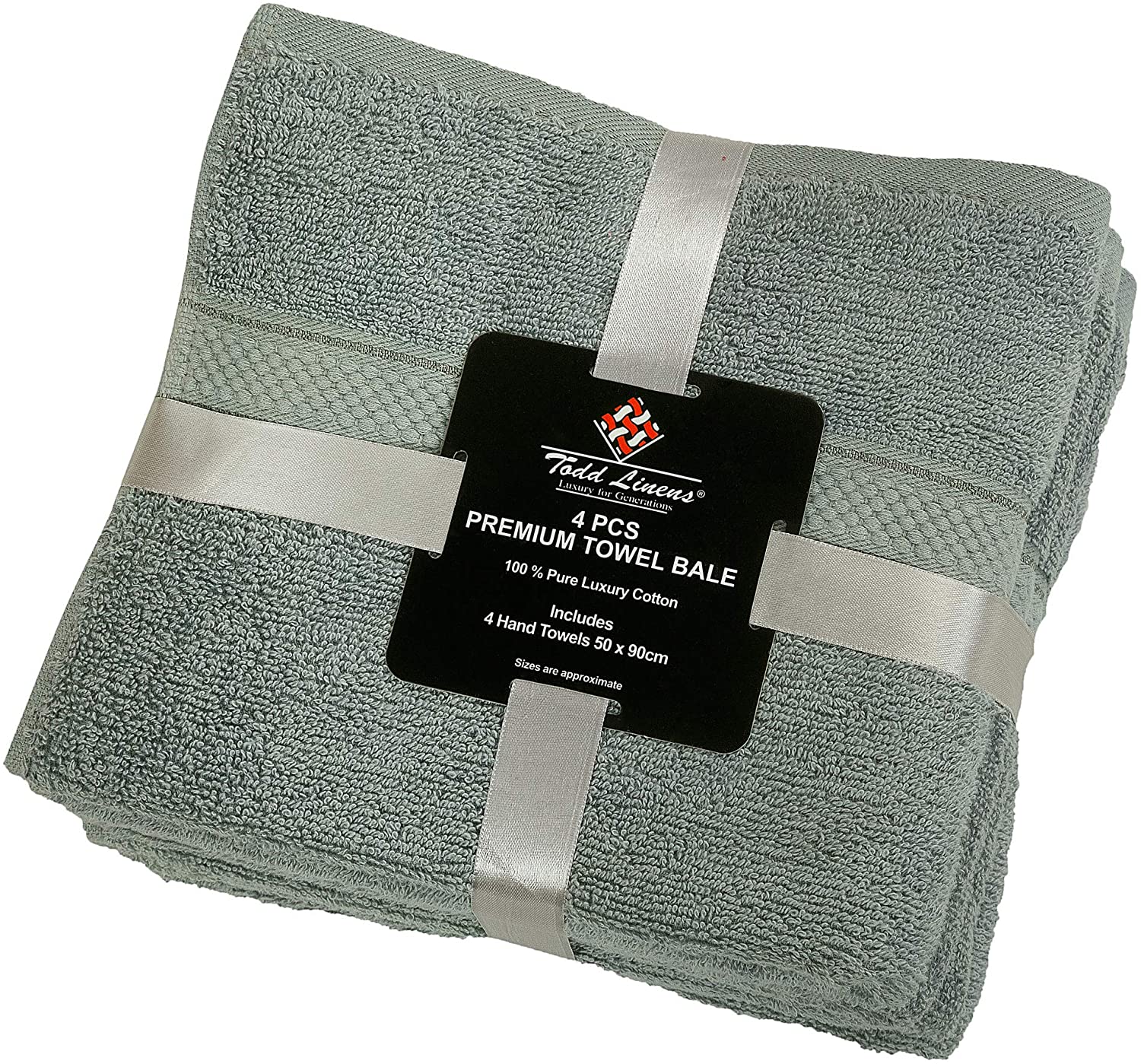 4 Pcs Hand Cotton Towel Bale Set Silver Plain