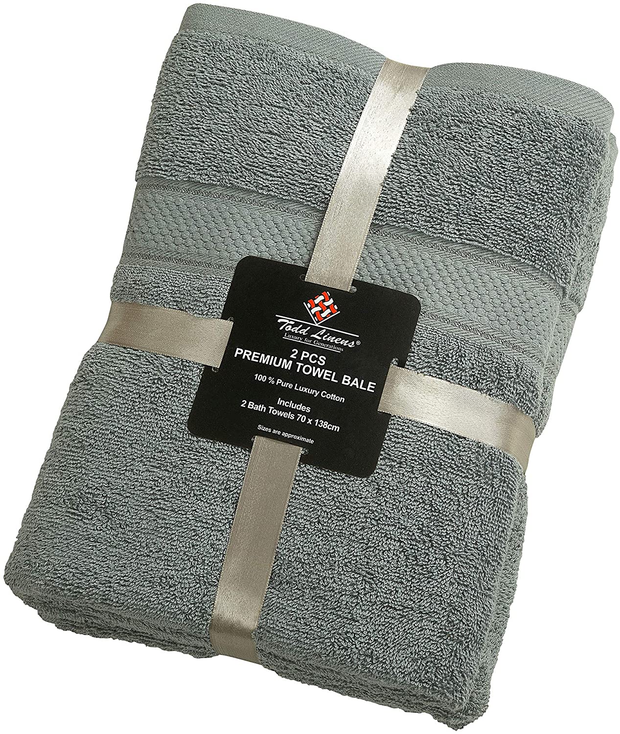 2 Pcs Bath Cotton Towel Bale Set Silver Plain