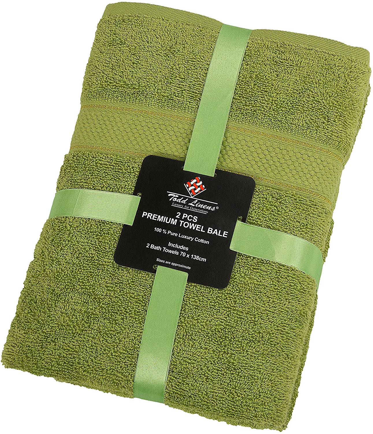 2 Pcs Bath Cotton Towel Bale Set Olive Plain