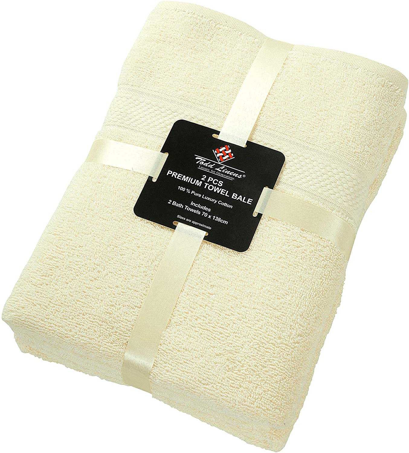 2 Pcs Bath Cotton Towel Bale Set Cream Plain