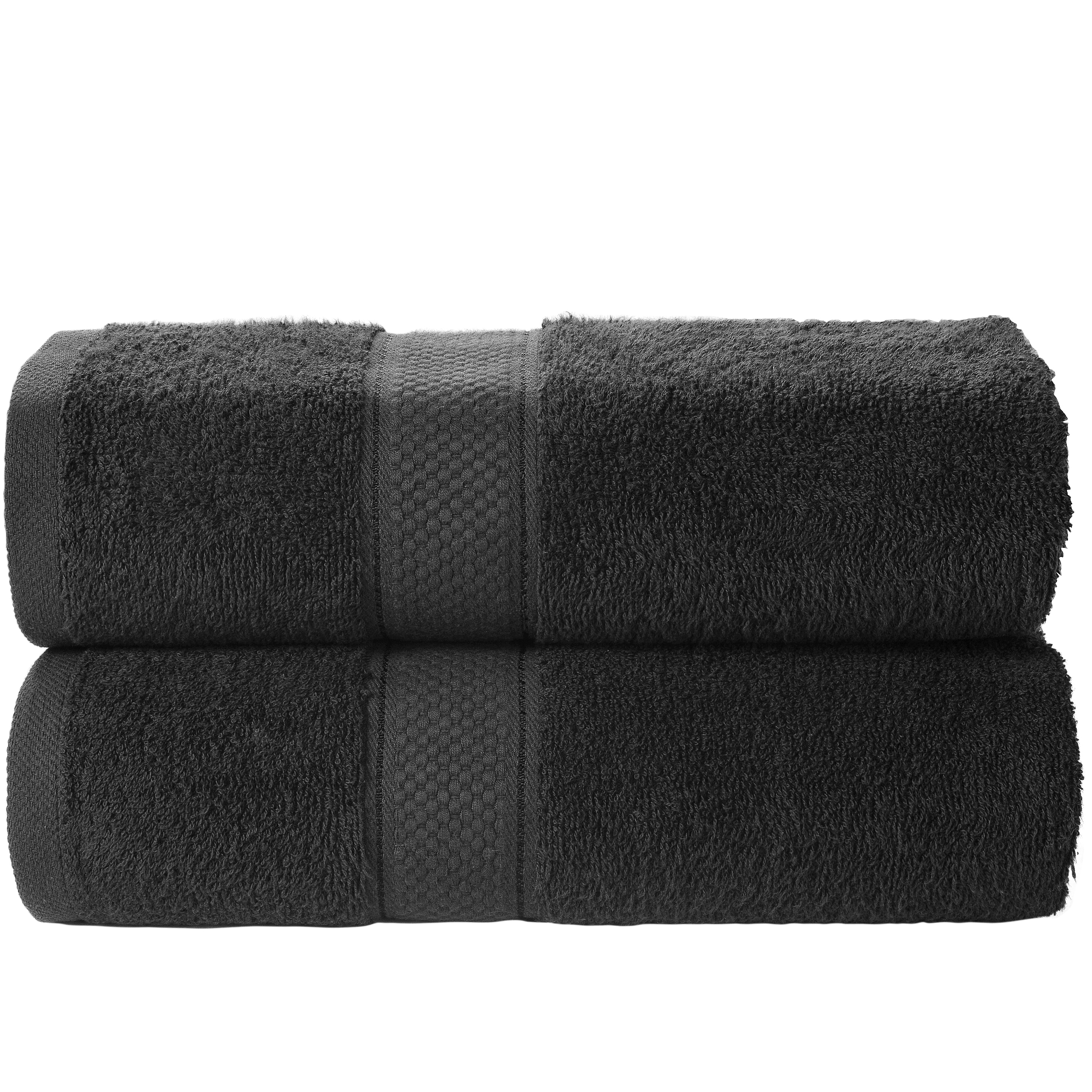 2 Pcs 100 % Cotton Premium Bath Sheet Towel Bale Set Black Plain