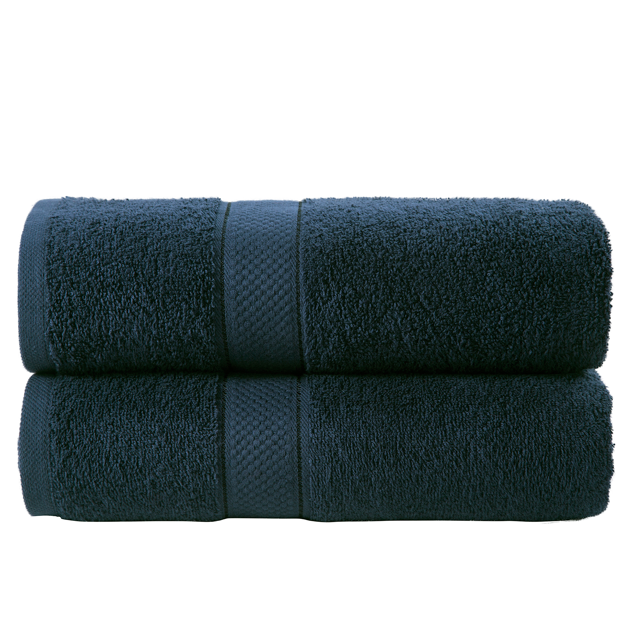 2 Pcs 100 % Cotton Premium Bath Sheet Towel Bale Set Navy Dark Plain