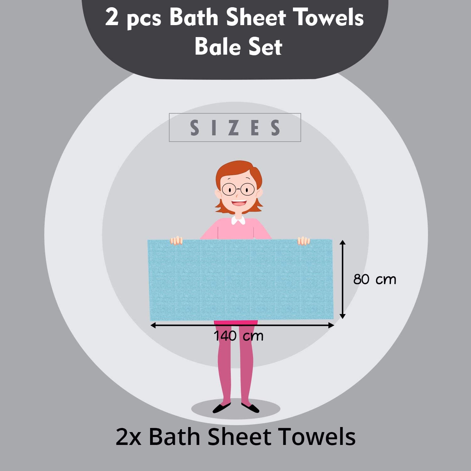 2 Pcs 100 % Cotton Premium Bath Sheet Towel Bale Set Navy Dark Plain