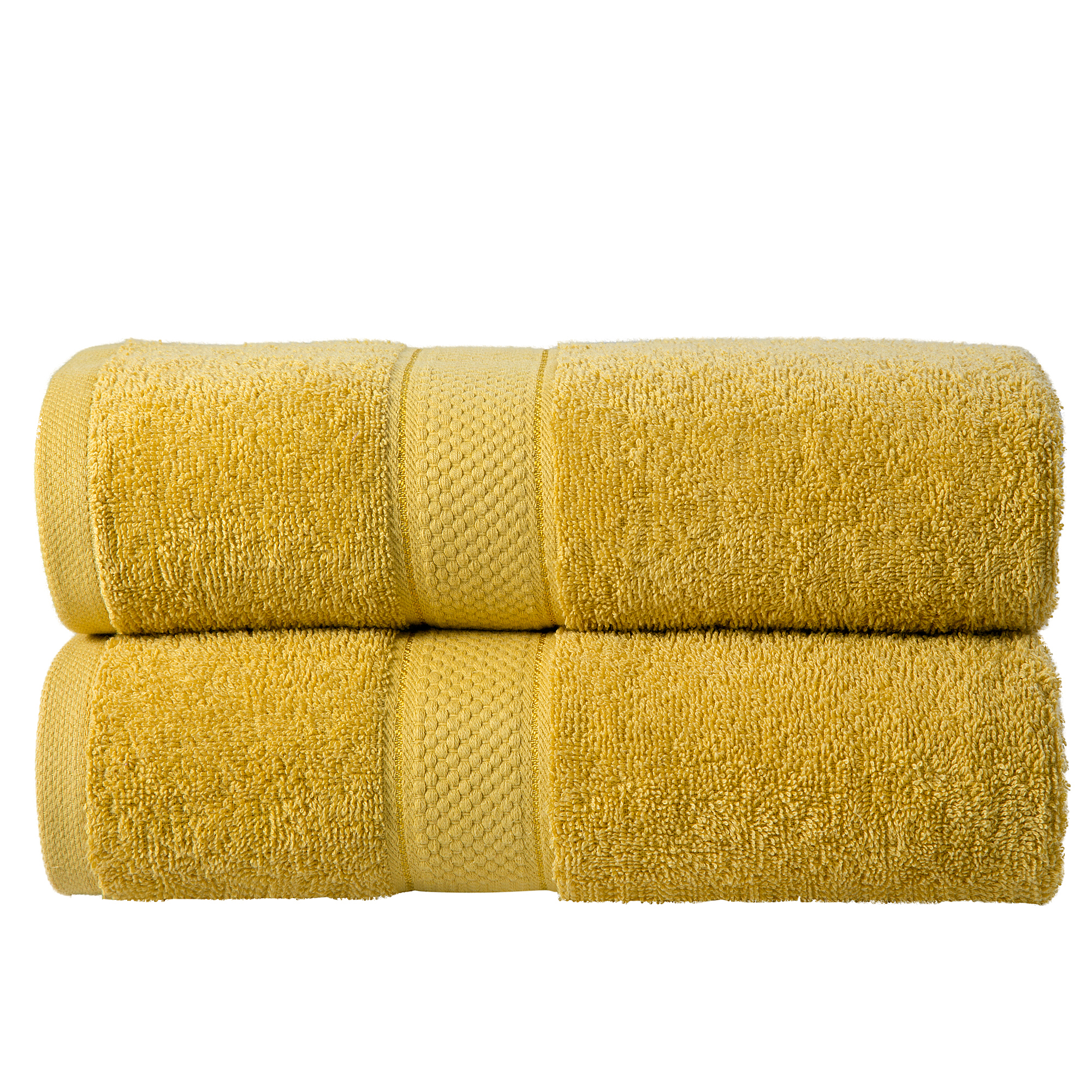2 Pcs 100 % Cotton Premium Bath Sheet Towel Bale Set Mustard Plain
