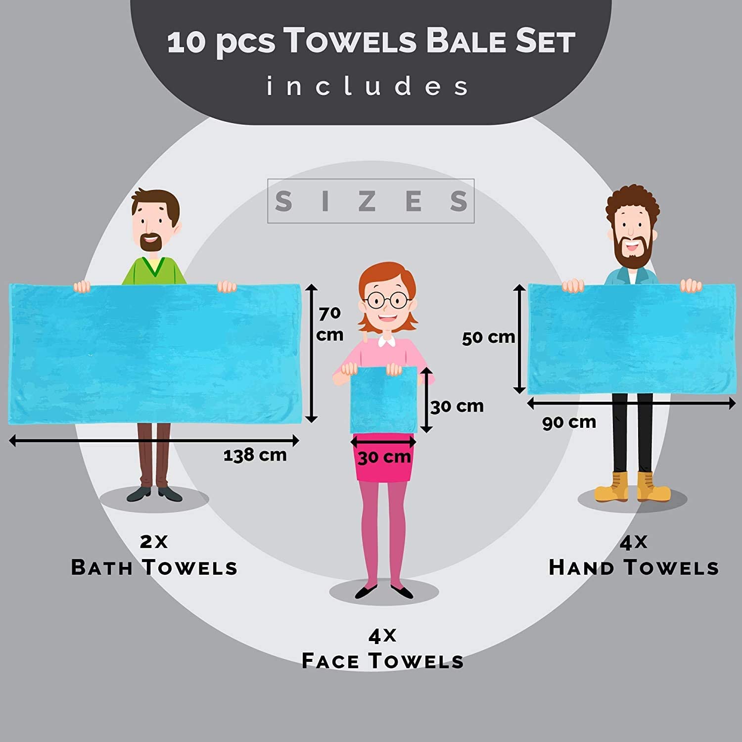 10 Pcs 100% Cotton Orange Premium Towel Bale Set Plain