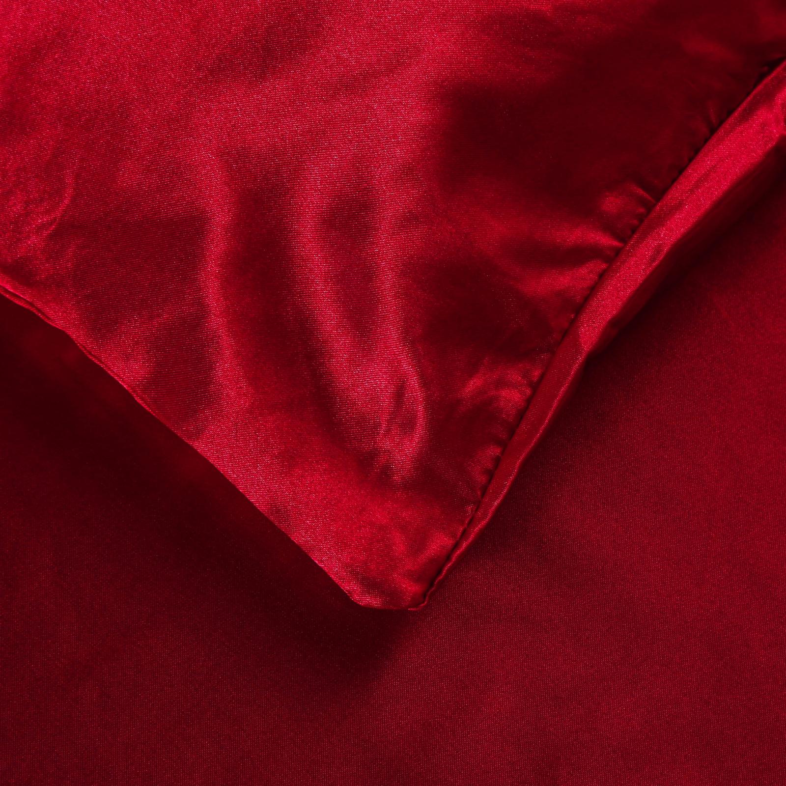 Red 4pc Satin Panel Single Bed Duvet Quilt Cover Set
