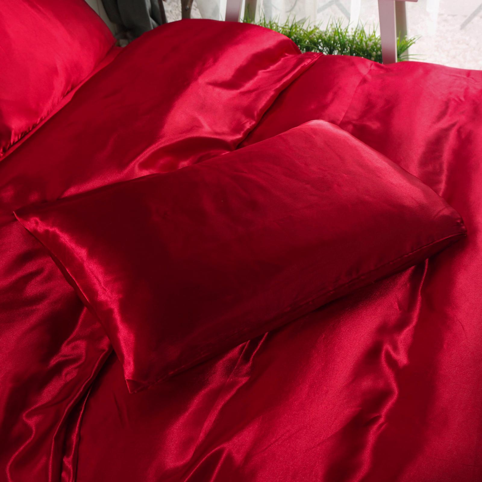 Red 6pc Satin Panel Double Bed Duvet Quilt Cover Set