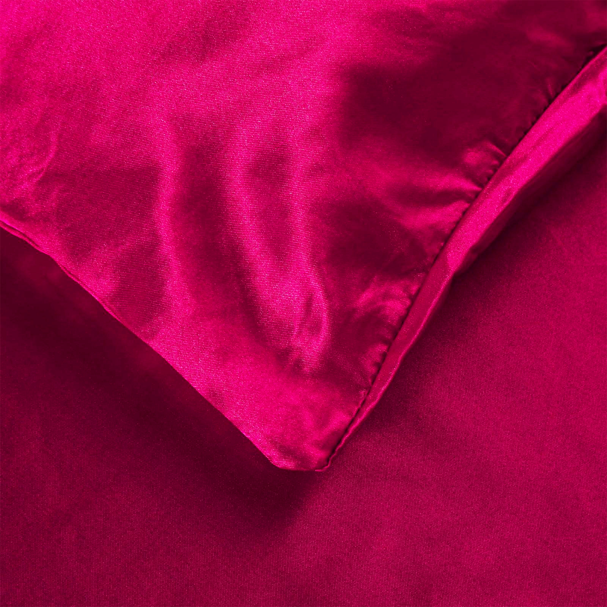 Fuchsia 6pc Satin Panel Super King Bed Duvet Quilt Cover Set