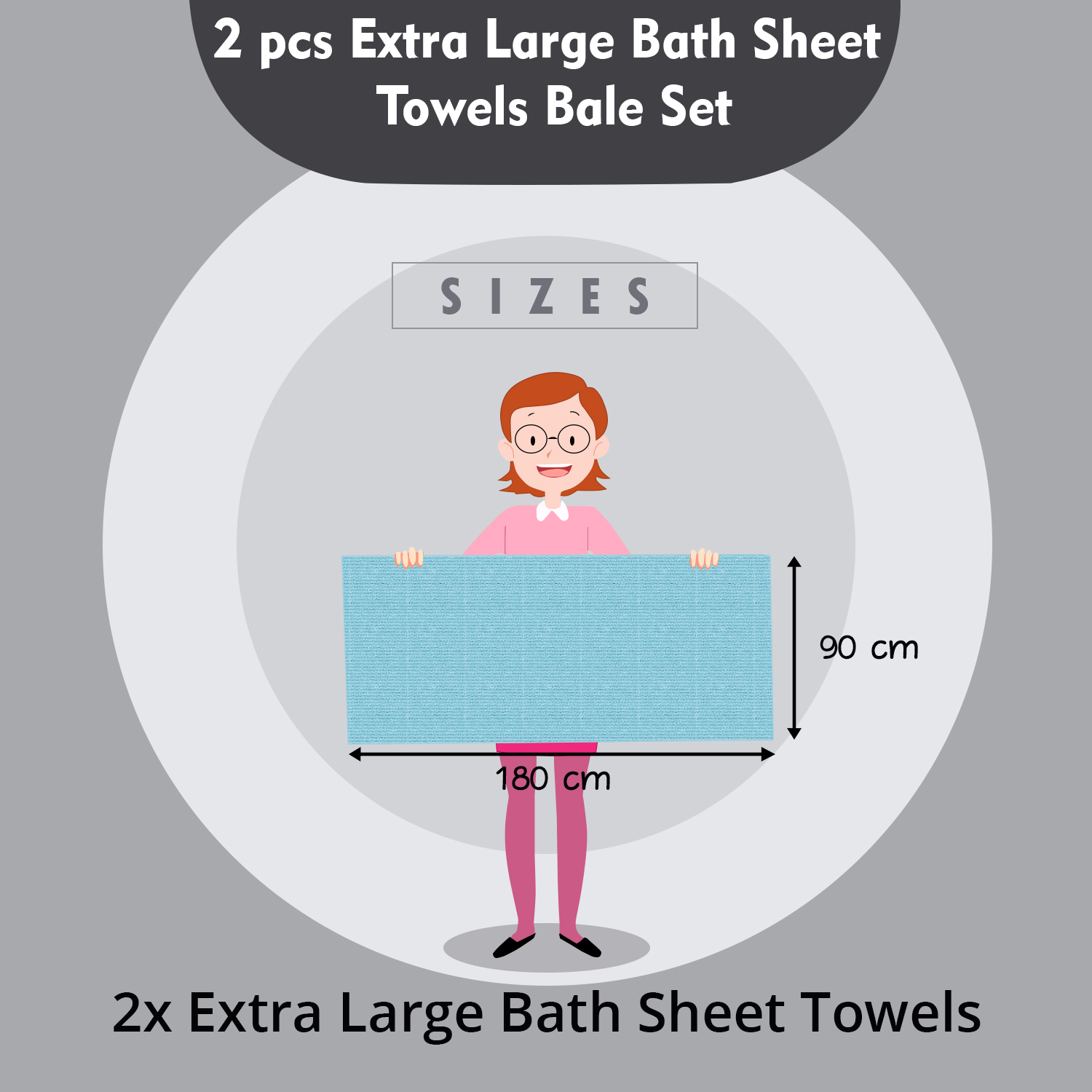 Bale Set 2pcs Grey Premium Plain Extra Large Bath Sheet Towel