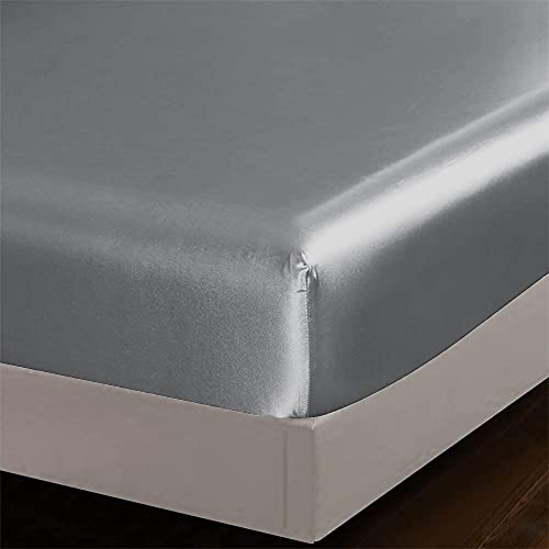 Silver 4pc Satin Panel Single Bed Duvet Quilt Cover Set