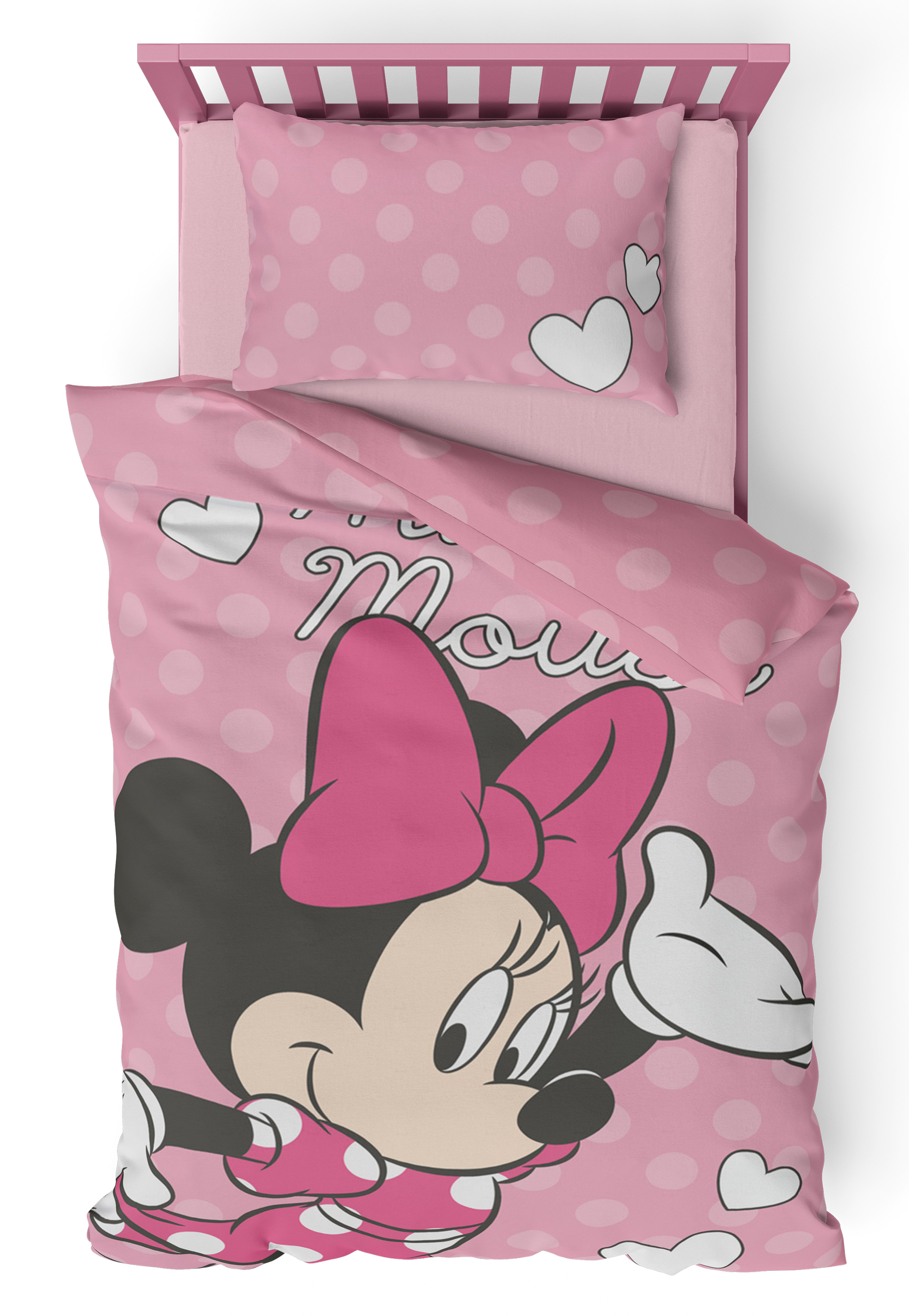 Disney Minnie Mouse Pink Spots Panel Single Bed Duvet Quilt Cover Set