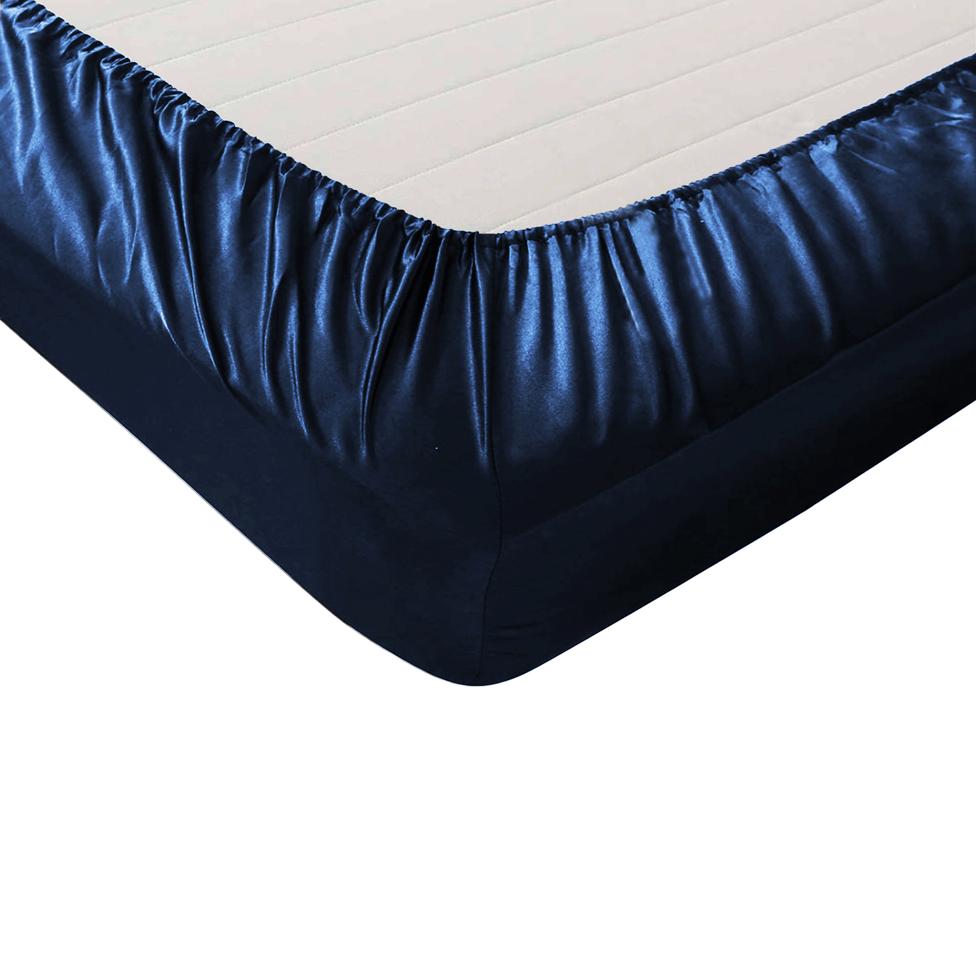 Navy Blue Satin Fitted Sheet King Bed