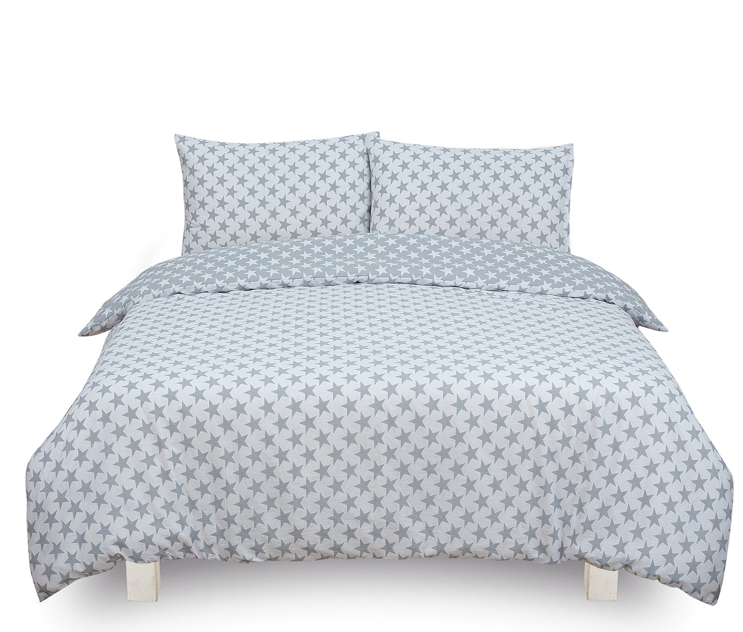 Stars Grey Reversible Rotary King Bed Duvet Quilt Cover Set