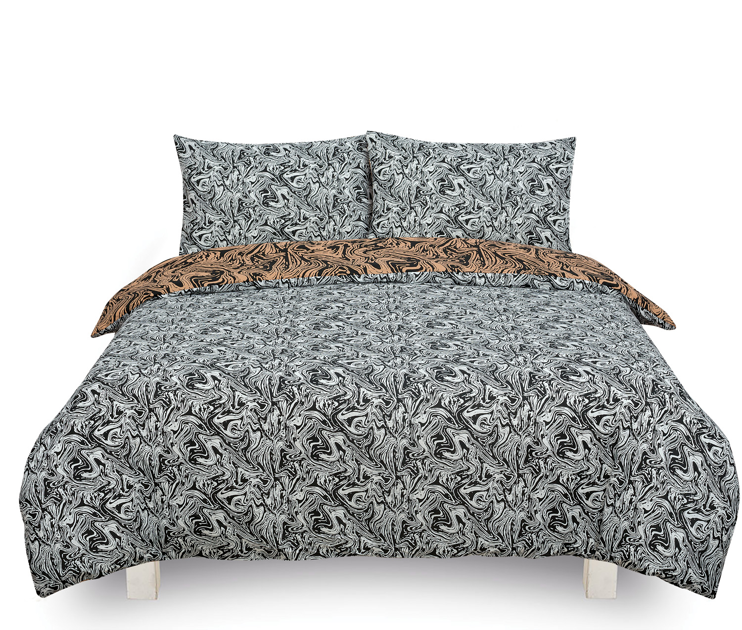 Marble Brown Reversible Rotary King Bed Duvet Quilt Cover Set