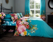 Fadded Floral 'Terquoise' Double, King & Super King size Quilt Duvet Cover Sets