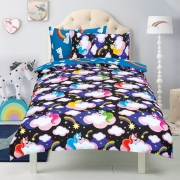 Unicorn 'Believe In Your Dreams' Black Reversible Rotary Double Bed Duvet Quilt Cover Set
