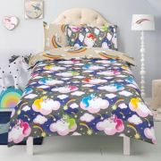 Unicorn 'Believe In Your Dreams' Charcoal Reversible Rotary Double Bed Duvet Quilt Cover Set