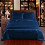 Navy Blue 6pc Satin Panel Double Bed Duvet Quilt Cover Set