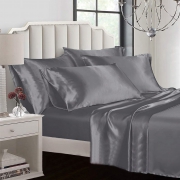 Silver 4pc Satin Panel Single Bed Duvet Quilt Cover Set