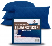 4 Pcs Pack Quilted Zippered Pillow Navy Protector Cover