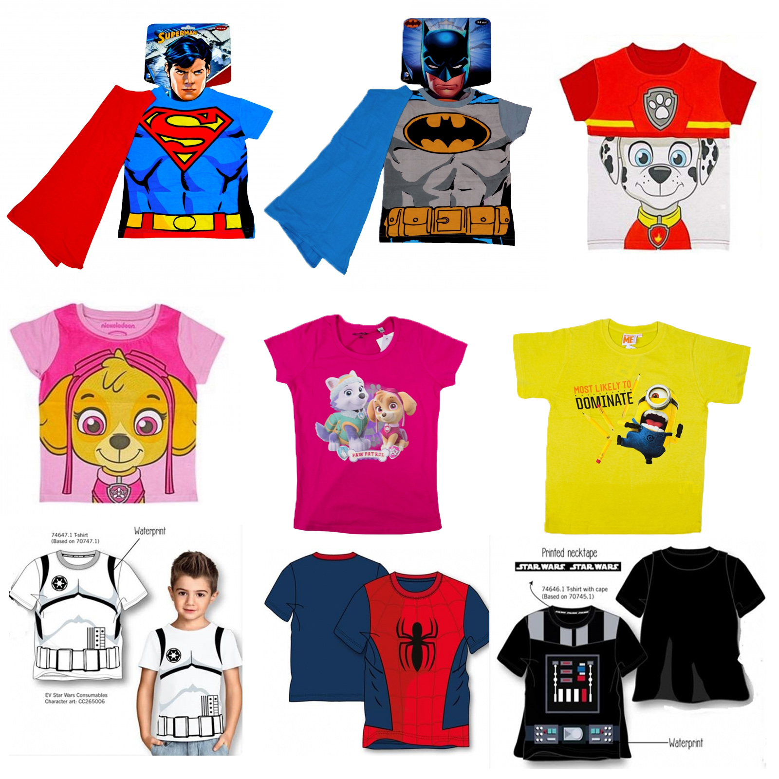 Official Kids Novelty TV Characters superheroes Dress Up Top Boys Girls t-shirt